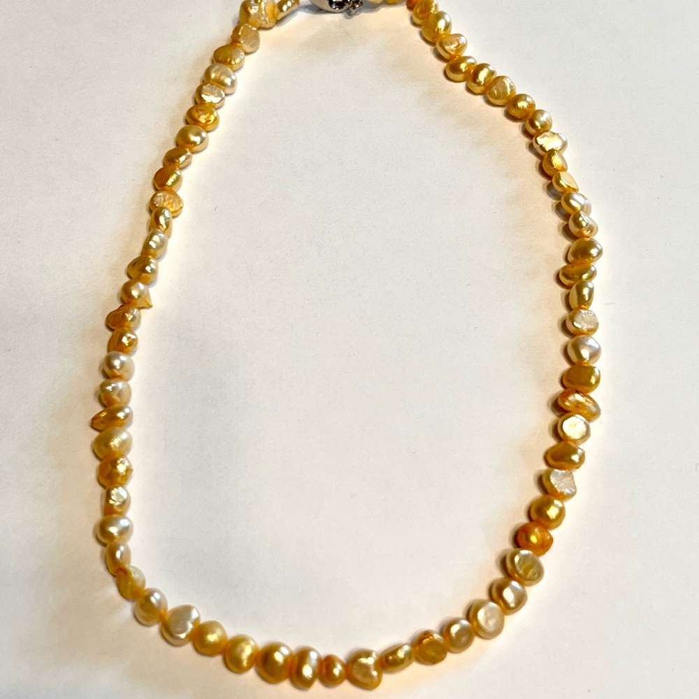 Fresh water pearl yellow necklace 14 inches adjustable